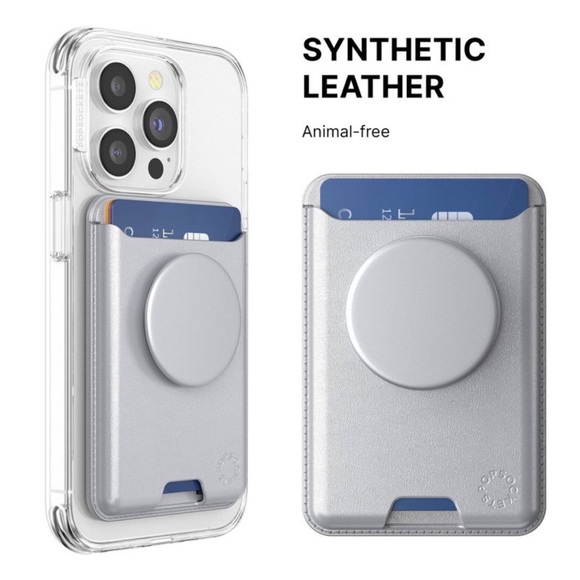 POPSOCKETS NWT faux leather pop wallet+ w/ pop grip & stand -mag safe -silver - Picture 2 of 9